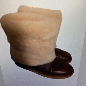 UGG PATTEN Shearling Cuff Chestnut Brown Leather Boots US 7. 1008823